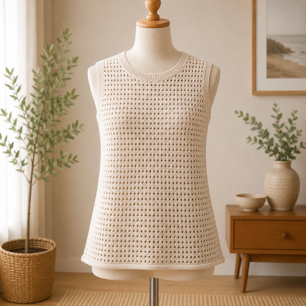 NWT Cupshe Pointelle Knit Sweater‎ Vest Womens XS Tan Beige Sleeveless Beach Top